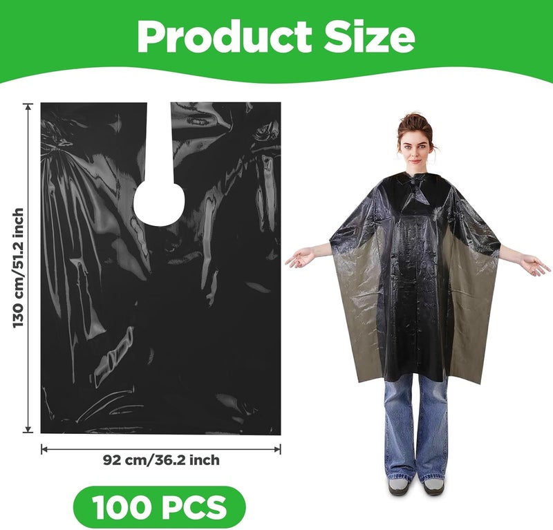 Tobeelec 100 Pcs Disposable Capes Hair Salon, 51.2x36.2 Inch Disposable Hair Salon Capes, Waterproof Barber Cape, Single Use Shampoo Hair Cutting Cape Dressing Apron for Barbershop & Salon Hairdressing (Black) - Image 2